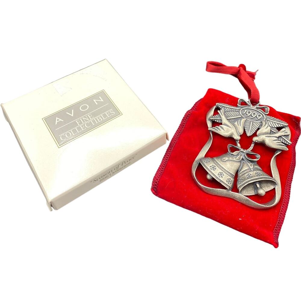 VTG 1999 AVON pewter season of peace silver matte Christmas ornament Bell dove